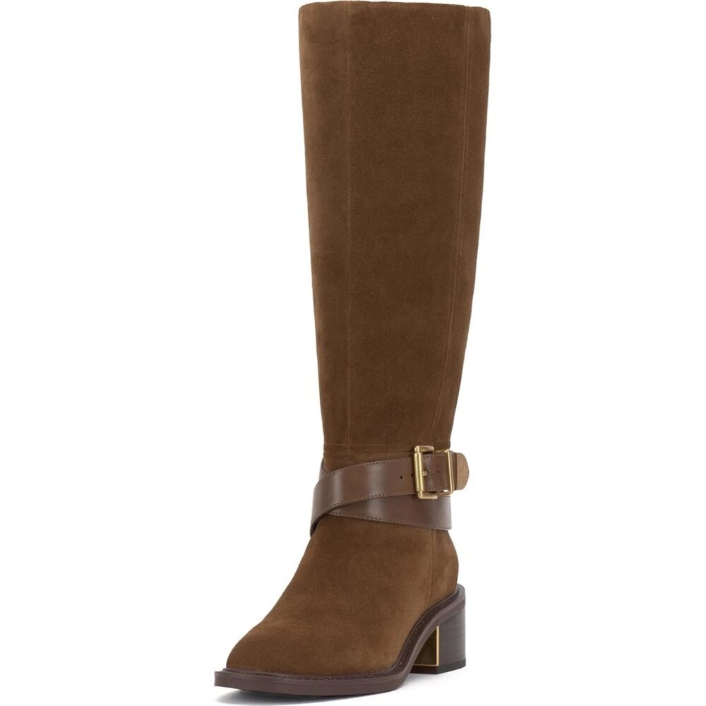 🆕 VINCE CAMUTO Gini Tall Knee High Riding Boot 7.5 Brown Suede - Picture 3 of 15